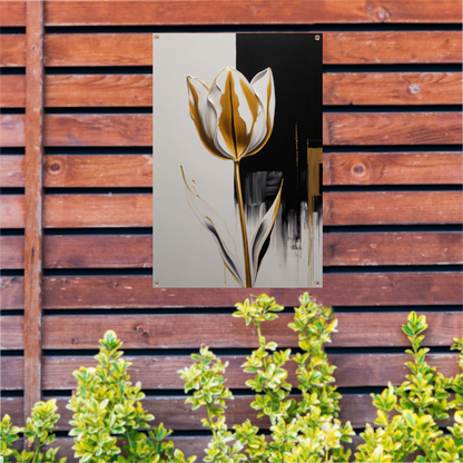 Gouden Tulip Abstractie op Monochrome Achtergrond tuinposter