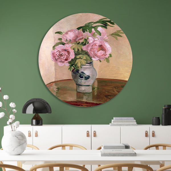 Boeket roze pioenrozen - Camille Pissarro aluminium muurcirkel