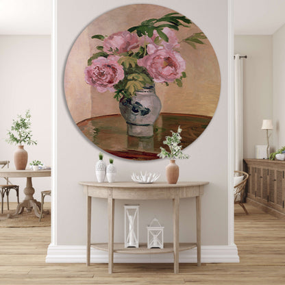Boeket roze pioenrozen - Camille Pissarro aluminium muurcirkel