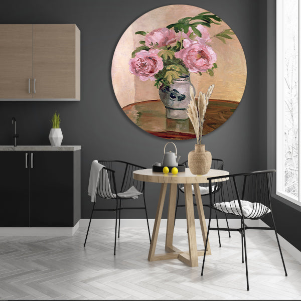 Boeket roze pioenrozen - Camille Pissarro aluminium muurcirkel