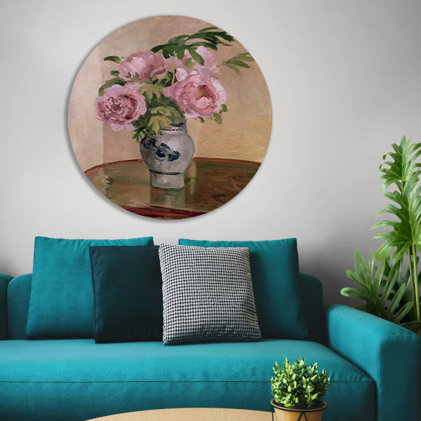 Boeket roze pioenrozen - Camille Pissarro aluminium muurcirkel