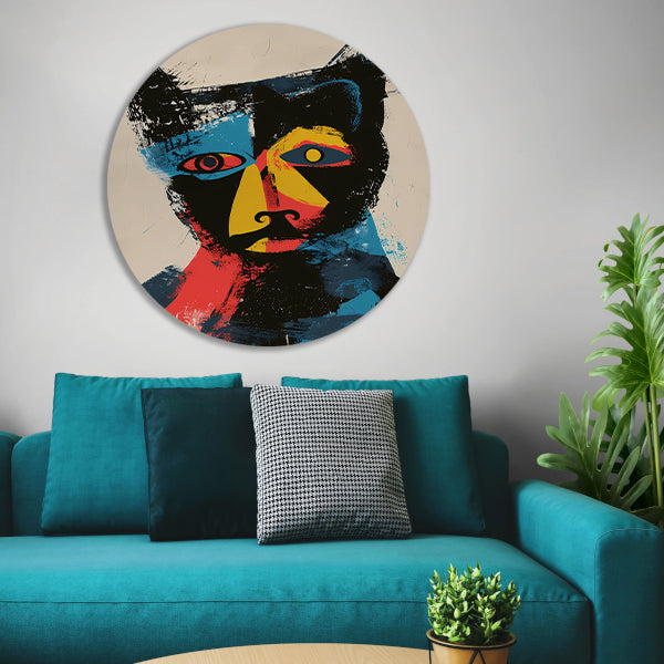 Abstract Kleurrijk Kat Portret  forex muurcirkel