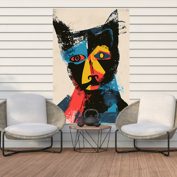 Abstract Kleurrijk Kat Portret  tuinposter