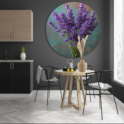 Paarse Lavendelbloemen in Vaas aluminium muurcirkel