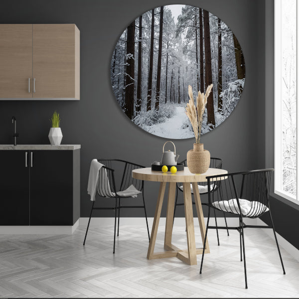 Prachtig winters boslandschap met sneeuw aluminium muurcirkel