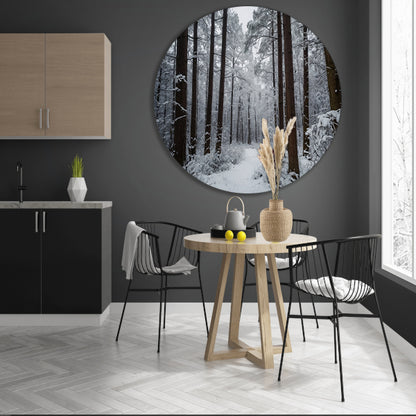 Prachtig winters boslandschap met sneeuw aluminium muurcirkel
