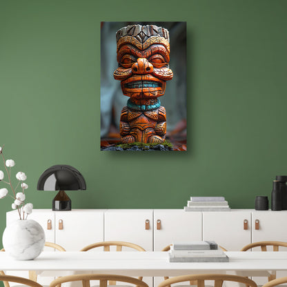 Handgemaakte Tiki Tovenaar met Levendige Kleuren canvas met baklijst
