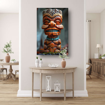Handgemaakte Tiki Tovenaar met Levendige Kleuren canvas met baklijst