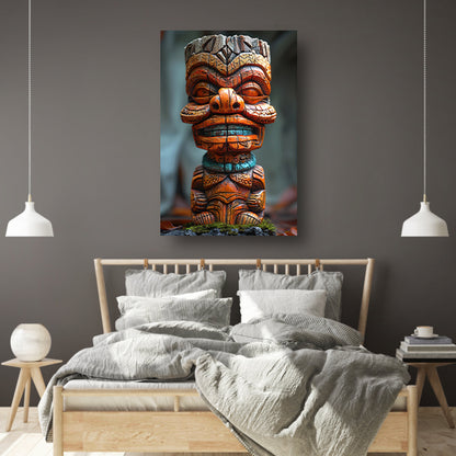 Handgemaakte Tiki Tovenaar met Levendige Kleuren canvas met baklijst