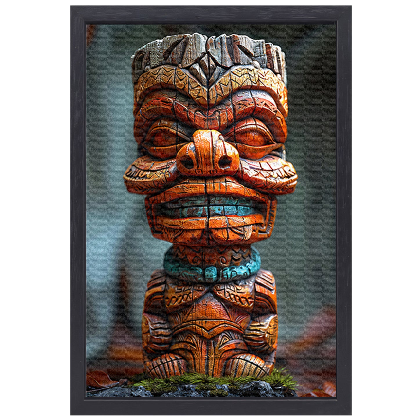 Handgemaakte Tiki Tovenaar met Levendige Kleuren canvas met baklijst