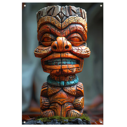 Handgemaakte Tiki Tovenaar met Levendige Kleuren tuinposter