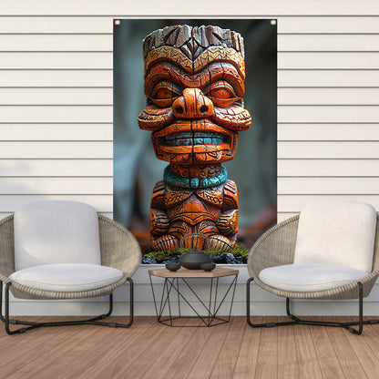 Handgemaakte Tiki Tovenaar met Levendige Kleuren tuinposter