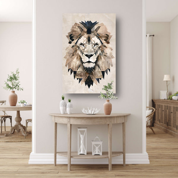 Abstracte geometrische leeuw in sepia canvas met baklijst