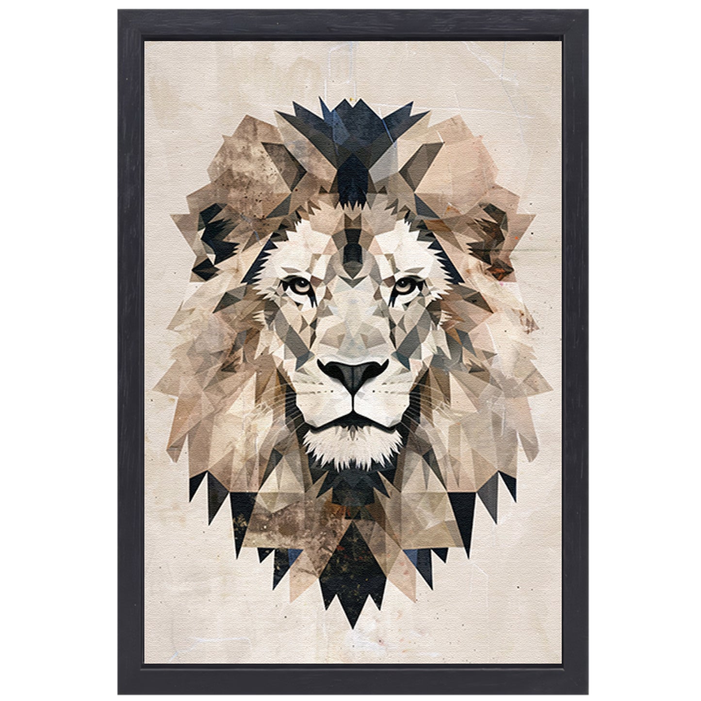 Abstracte geometrische leeuw in sepia canvas met baklijst