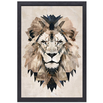Abstracte geometrische leeuw in sepia canvas met baklijst