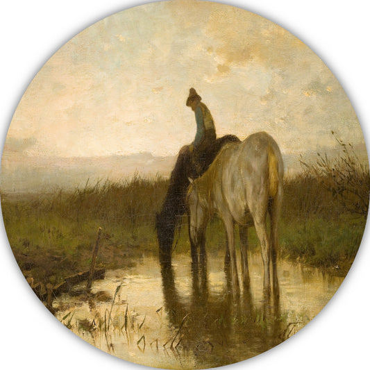 Drinkende paarden - Anton Mauve aluminium muurcirkel