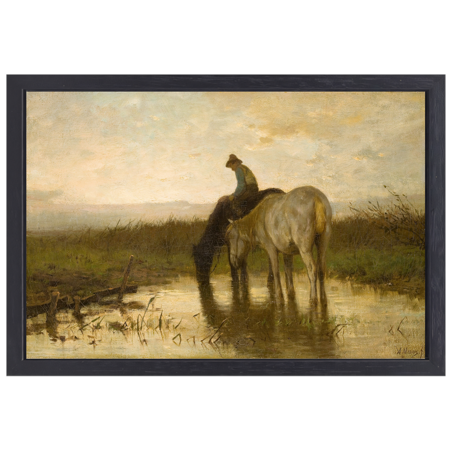 Drinkende paarden - Anton Mauve canvas met baklijst