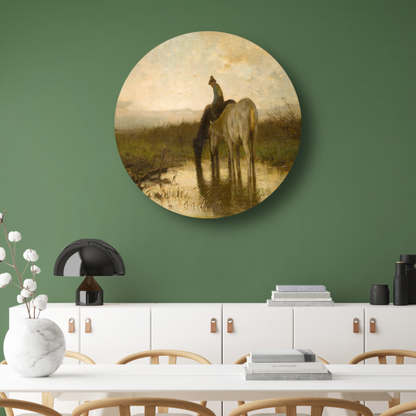 Drinkende paarden - Anton Mauve aluminium muurcirkel