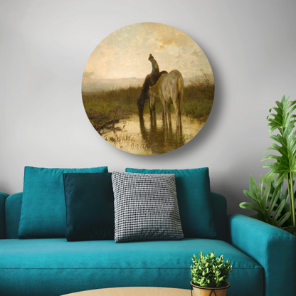 Drinkende paarden - Anton Mauve aluminium muurcirkel