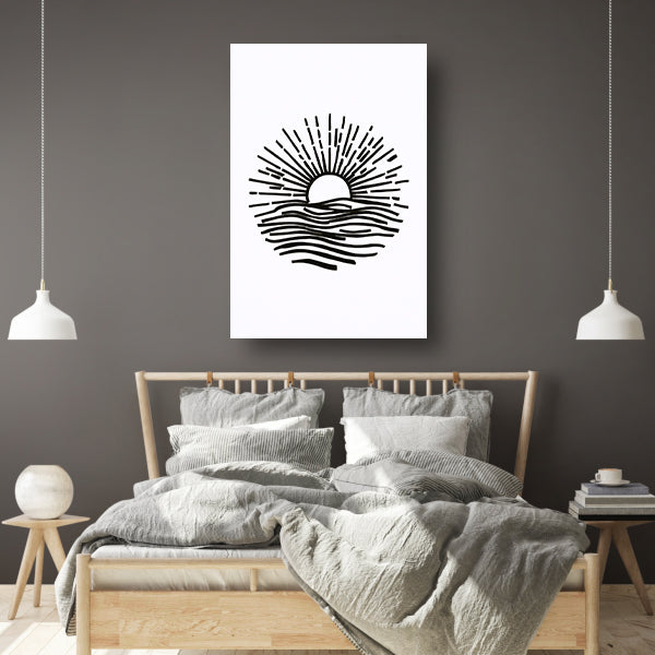 Opkomende zon boven de zee in lijn canvas