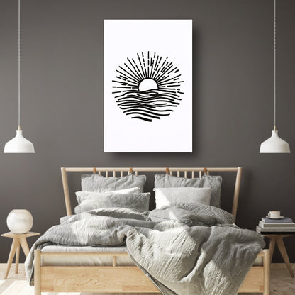 Opkomende zon boven de zee in lijn canvas