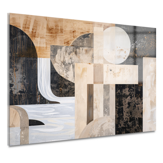 Monochrome Abstractie met Gouden Accenten acrylglas