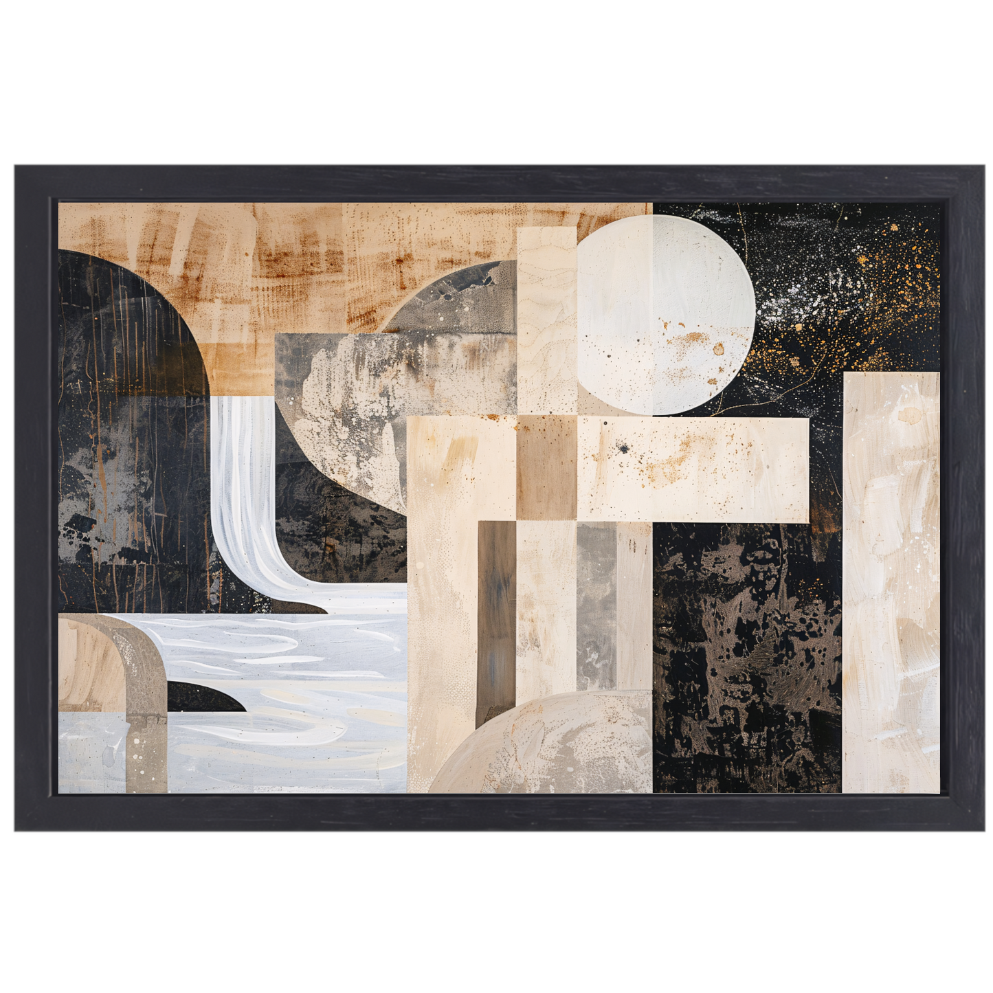 Monochrome Abstractie met Gouden Accenten canvas met baklijst