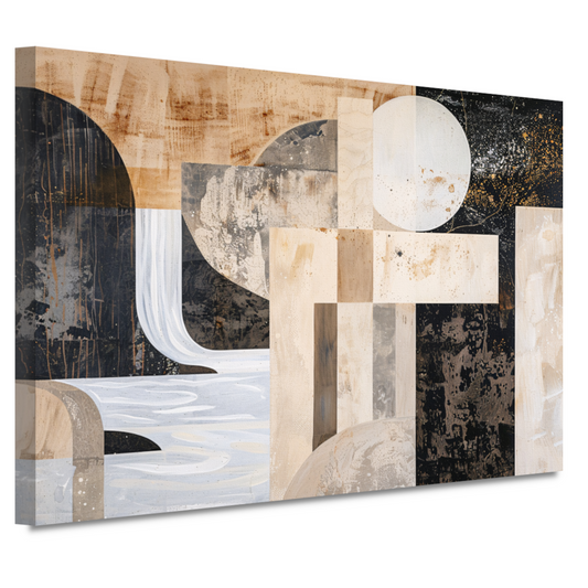Monochrome Abstractie met Gouden Accenten canvas