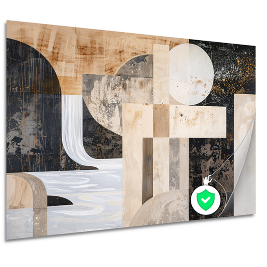 Monochrome Abstractie met Gouden Accenten poster
