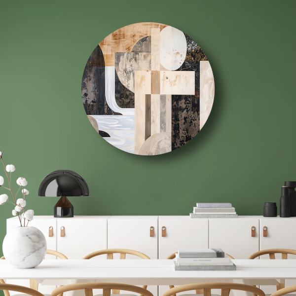 Monochrome Abstractie met Gouden Accenten forex muurcirkel