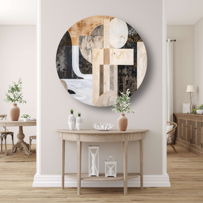 Monochrome Abstractie met Gouden Accenten forex muurcirkel