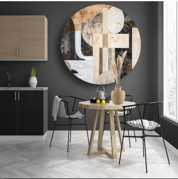 Monochrome Abstractie met Gouden Accenten forex muurcirkel