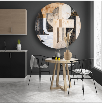 Monochrome Abstractie met Gouden Accenten forex muurcirkel