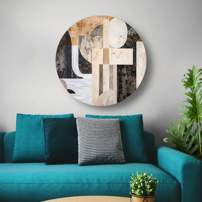 Monochrome Abstractie met Gouden Accenten forex muurcirkel