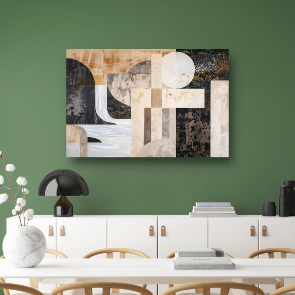 Monochrome Abstractie met Gouden Accenten canvas