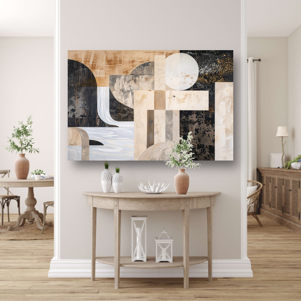 Monochrome Abstractie met Gouden Accenten canvas