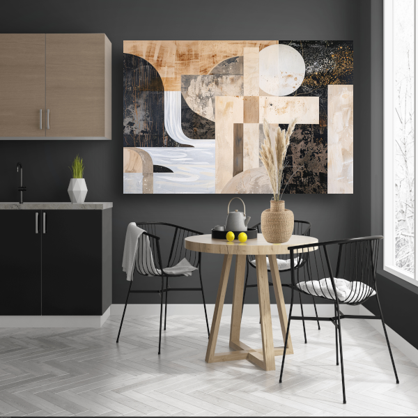 Monochrome Abstractie met Gouden Accenten canvas