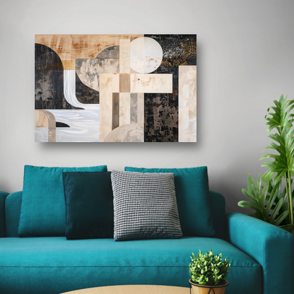 Monochrome Abstractie met Gouden Accenten canvas