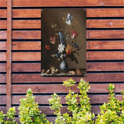 Bloemen in een Wan-Li vaas met schelpen - Balthasar van der Ast tuinposter