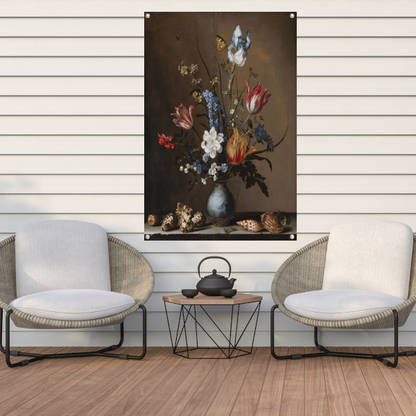 Bloemen in een Wan-Li vaas met schelpen - Balthasar van der Ast tuinposter