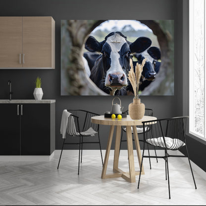 Nieuwsgierige Koe in Zwart-Wit Portret canvas