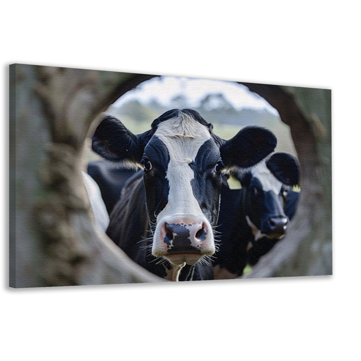 Nieuwsgierige Koe in Zwart-Wit Portret canvas