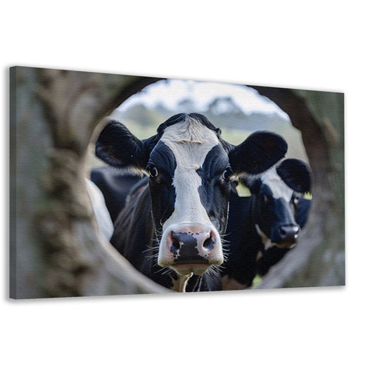 Nieuwsgierige Koe in Zwart-Wit Portret canvas