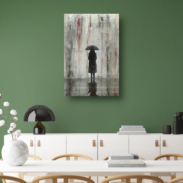 Eenzame Figuur Onder Reflecterende Regen canvas