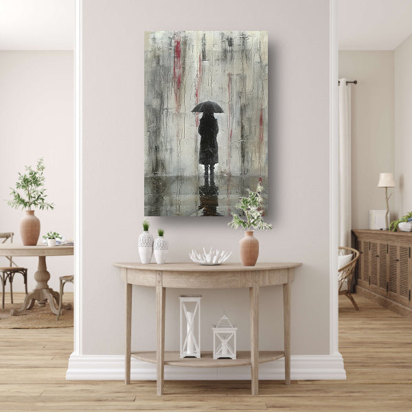 Eenzame Figuur Onder Reflecterende Regen canvas met baklijst