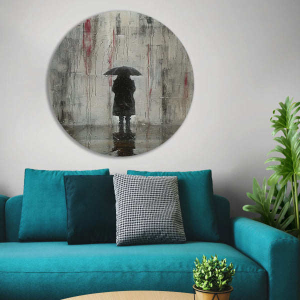 Eenzame Figuur Onder Reflecterende Regen forex muurcirkel