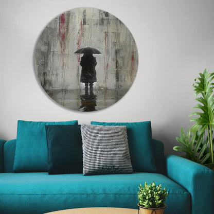 Eenzame Figuur Onder Reflecterende Regen forex muurcirkel