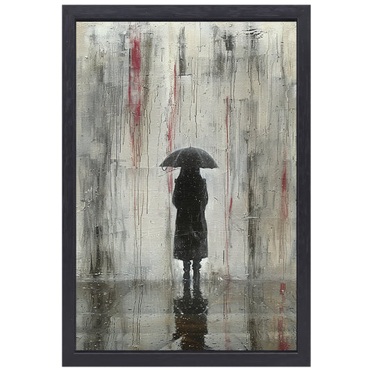 Eenzame Figuur Onder Reflecterende Regen canvas met baklijst