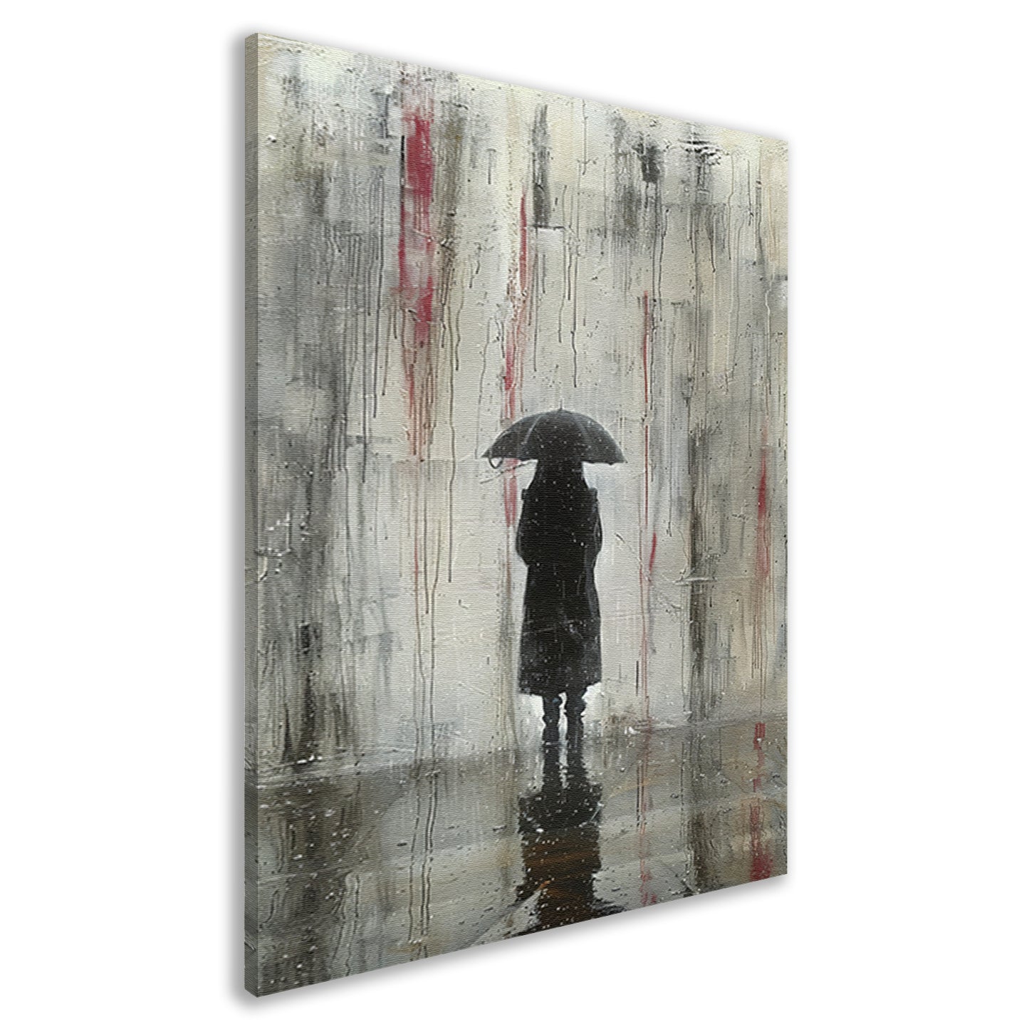 Eenzame Figuur Onder Reflecterende Regen canvas