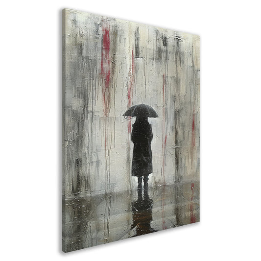 Eenzame Figuur Onder Reflecterende Regen canvas